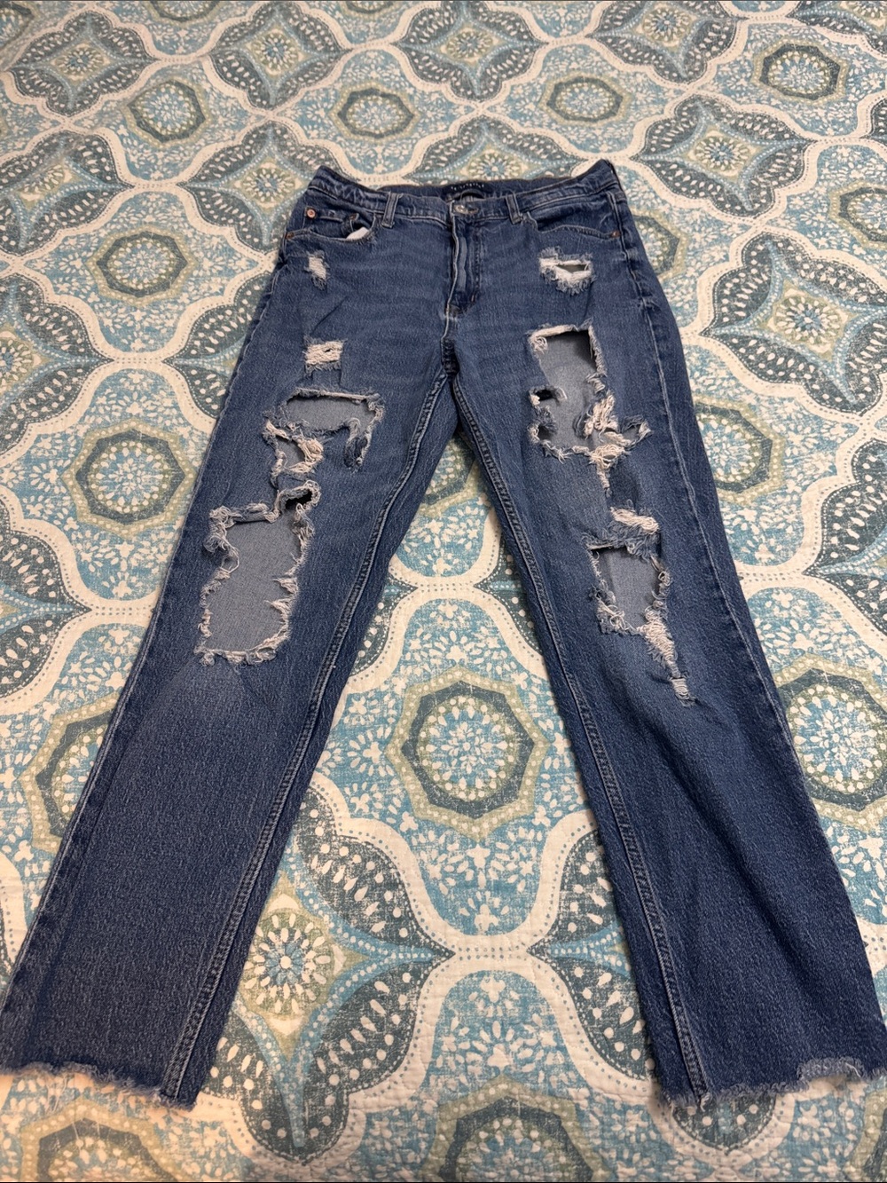 Distressed High-Rise Women’s Jeans - Dark Blue